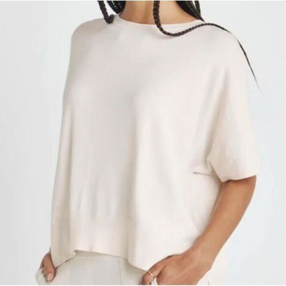 NWT SPLENDID Veronica Sweater XL Cream Moonstone Short sleeve Soft Neutral Top - Picture 1 of 12